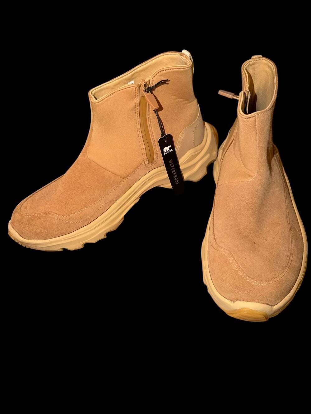 New Sorel Kinetic Breakthru Acadia Waterproof Zip Ankle Boots - Tan sz 11